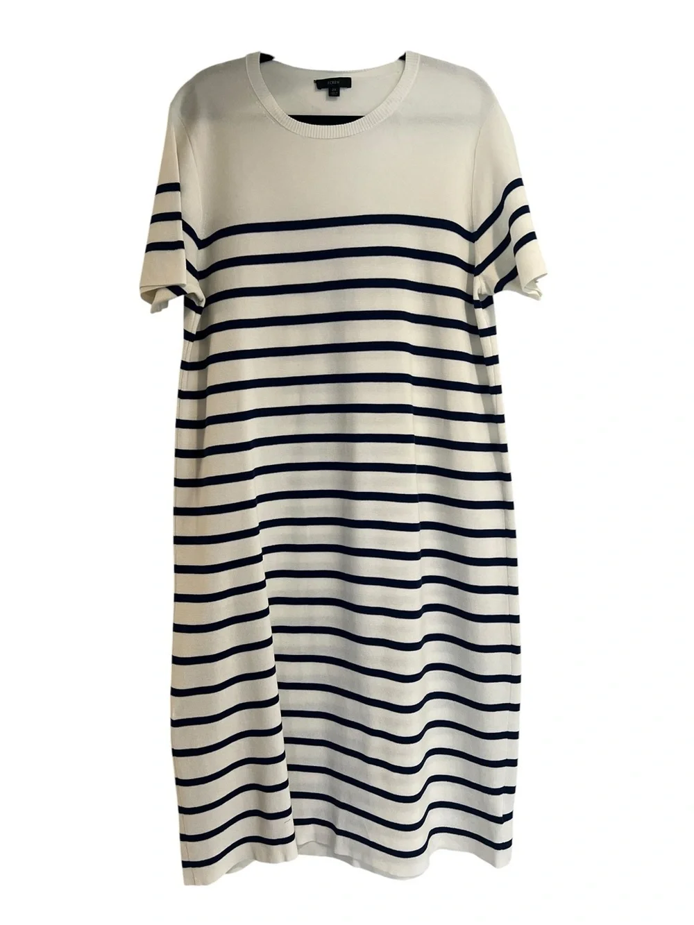 J.Crew Nautical Vacation Resort Wear Cream and Navy Striped Knit Tee Dress- 2X